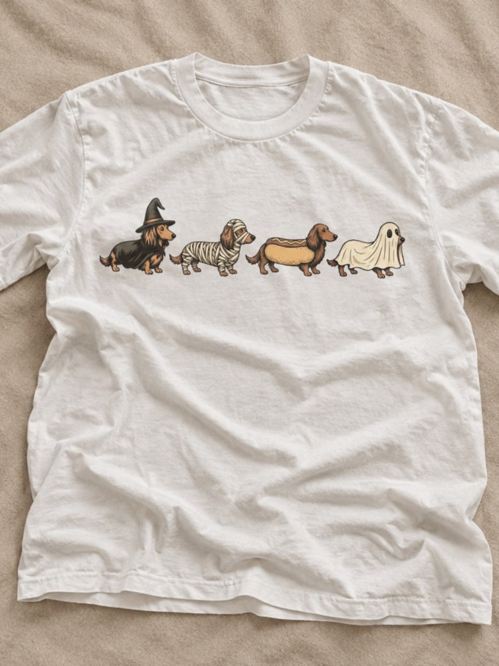 Halloween Dachshund Costume Gildan White Tee Graphic